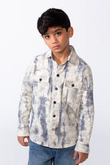 Boy’s Cloud Tie-Dye Print Jakar Gabardine Slim Fit Shirt With Front Pockets