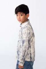 Boy’s Cloud Tie-Dye Print Jakar Gabardine Slim Fit Shirt With Front Pockets