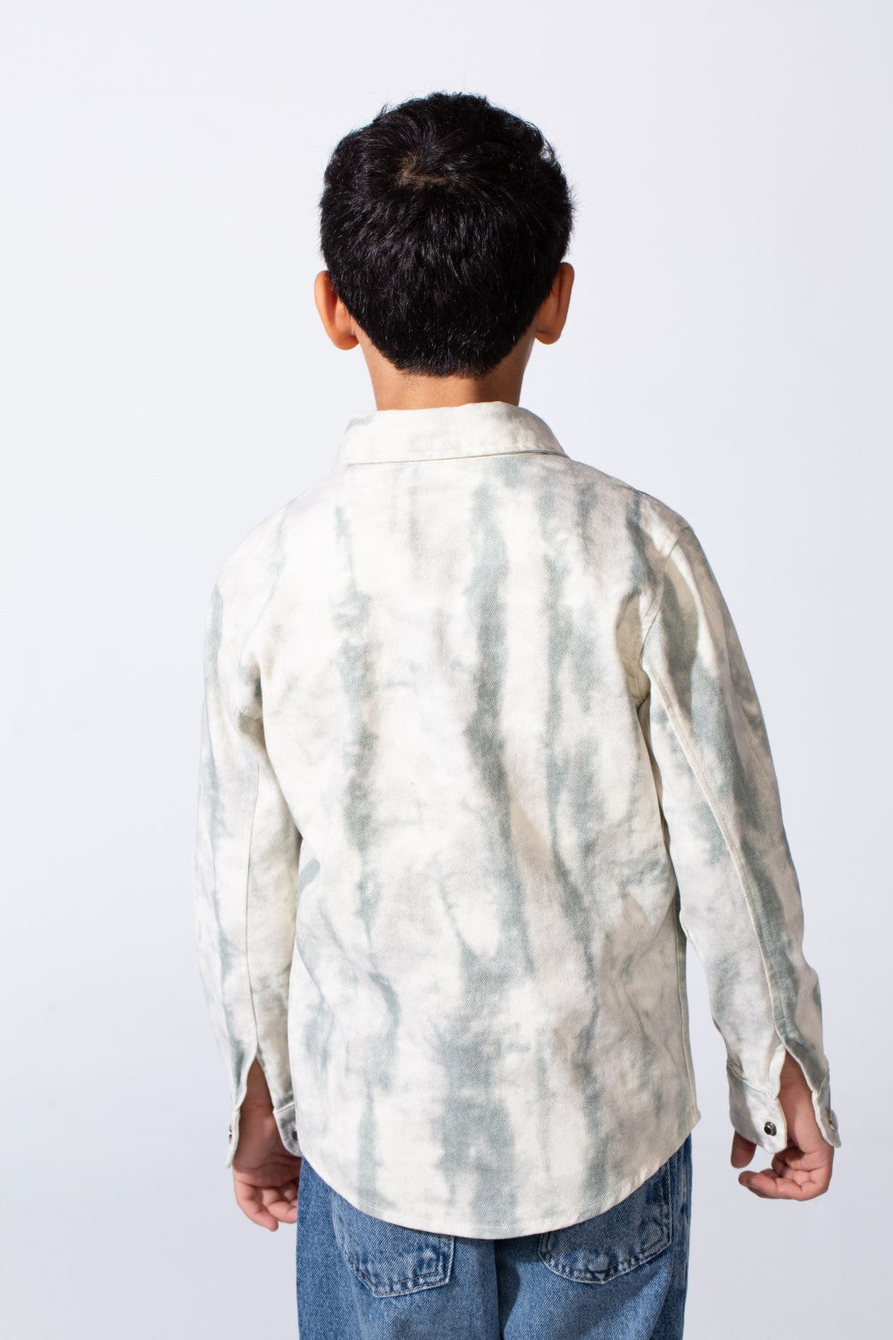 Boy’s Cloud Tie-Dye Print Jakar Gabardine Slim Fit Shirt With Front Pockets