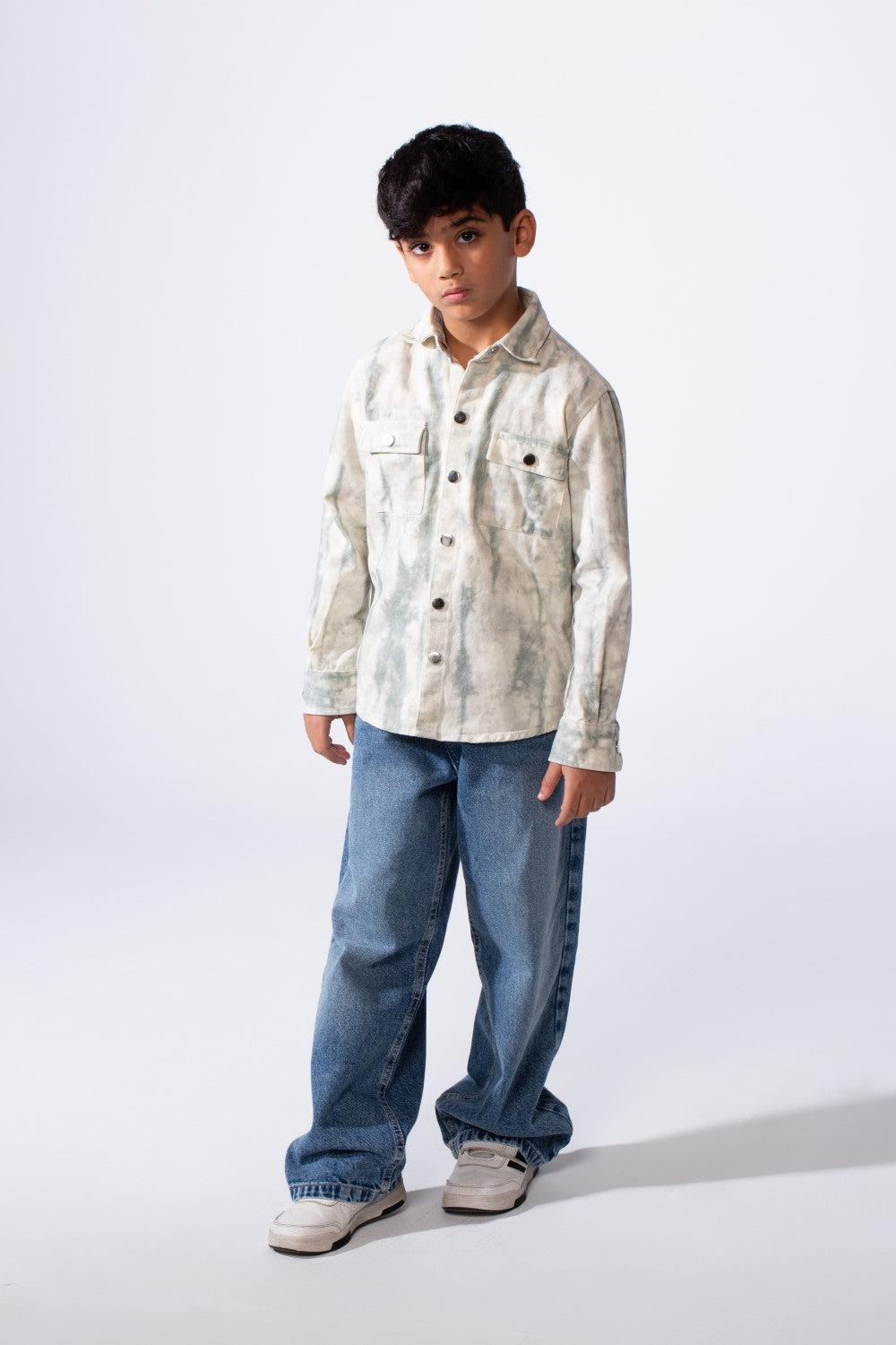Boy’s Cloud Tie-Dye Print Jakar Gabardine Slim Fit Shirt With Front Pockets