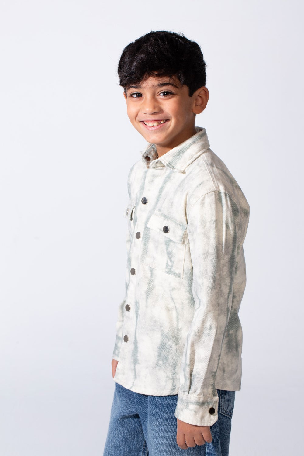 Boy’s Cloud Tie-Dye Print Jakar Gabardine Slim Fit Shirt With Front Pockets