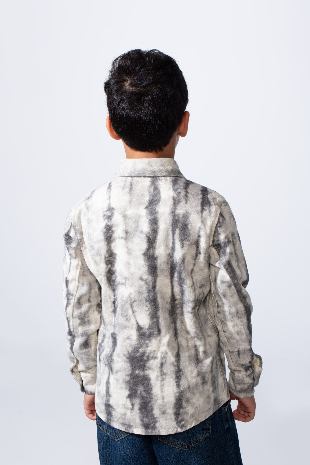 Boy’s Cloud Tie-Dye Print Jakar Gabardine Slim Fit Shirt With Front Pockets