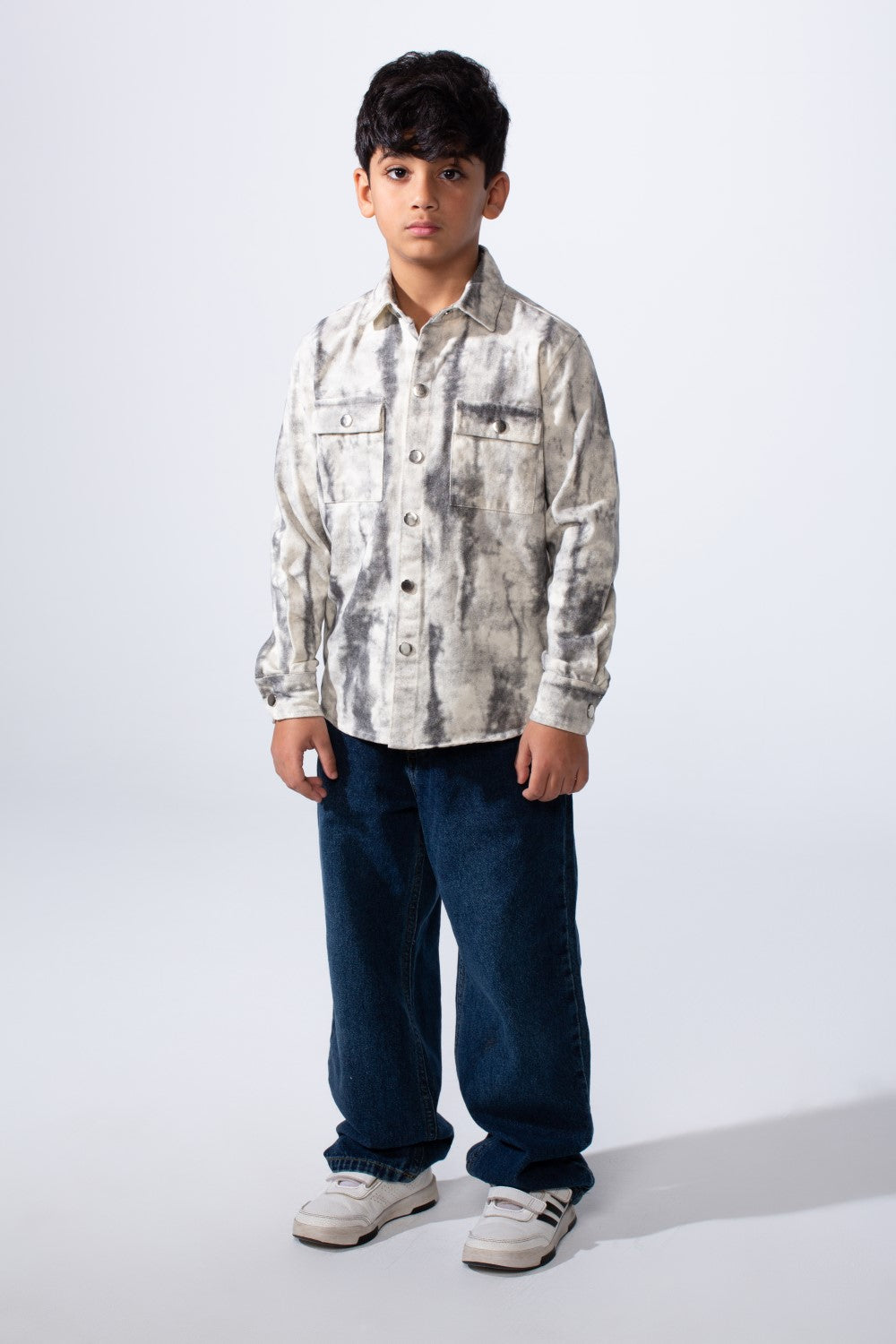 Boy’s Cloud Tie-Dye Print Jakar Gabardine Slim Fit Shirt With Front Pockets