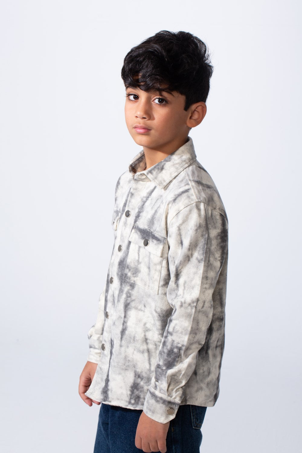 Boy’s Cloud Tie-Dye Print Jakar Gabardine Slim Fit Shirt With Front Pockets