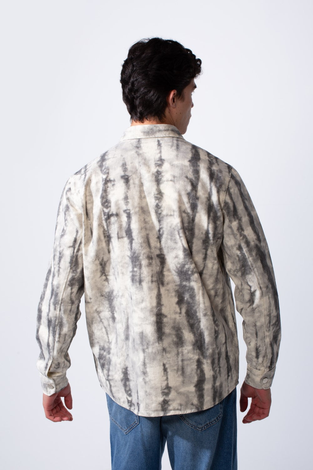 Men's Classic Neck With Washed Pattern Long Sleeve Front Chest Pocket Casual Jacket