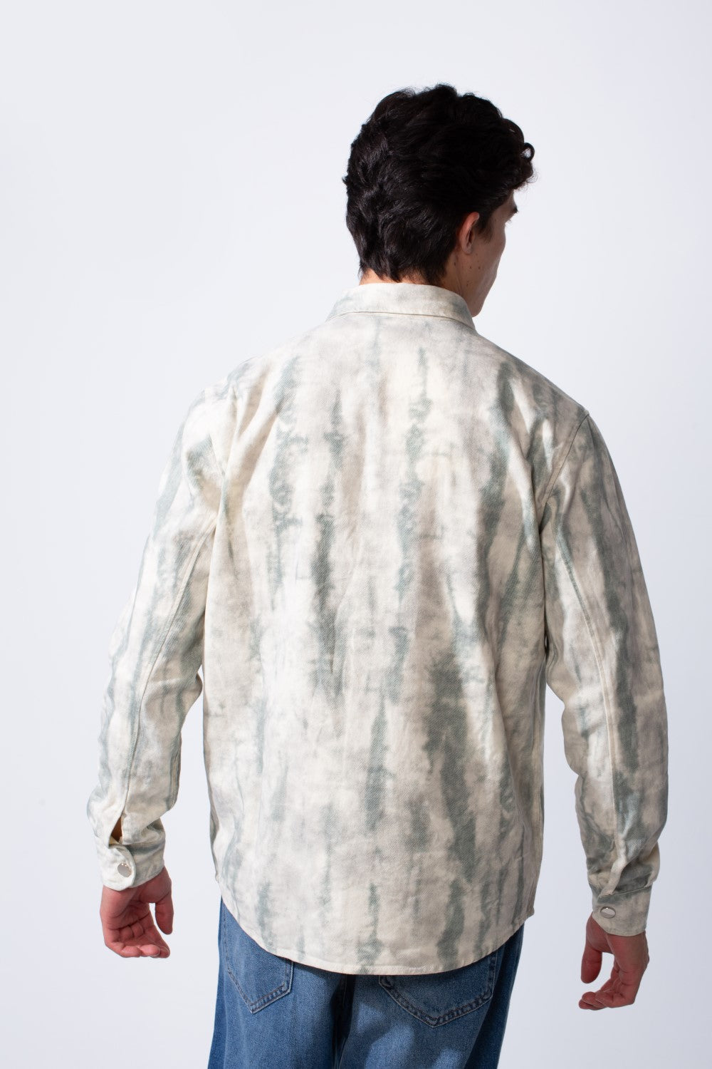 Men's Classic Neck With Washed Pattern Long Sleeve Front Chest Pocket Casual Jacket