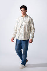 Men's Classic Neck With Washed Pattern Long Sleeve Front Chest Pocket Casual Jacket