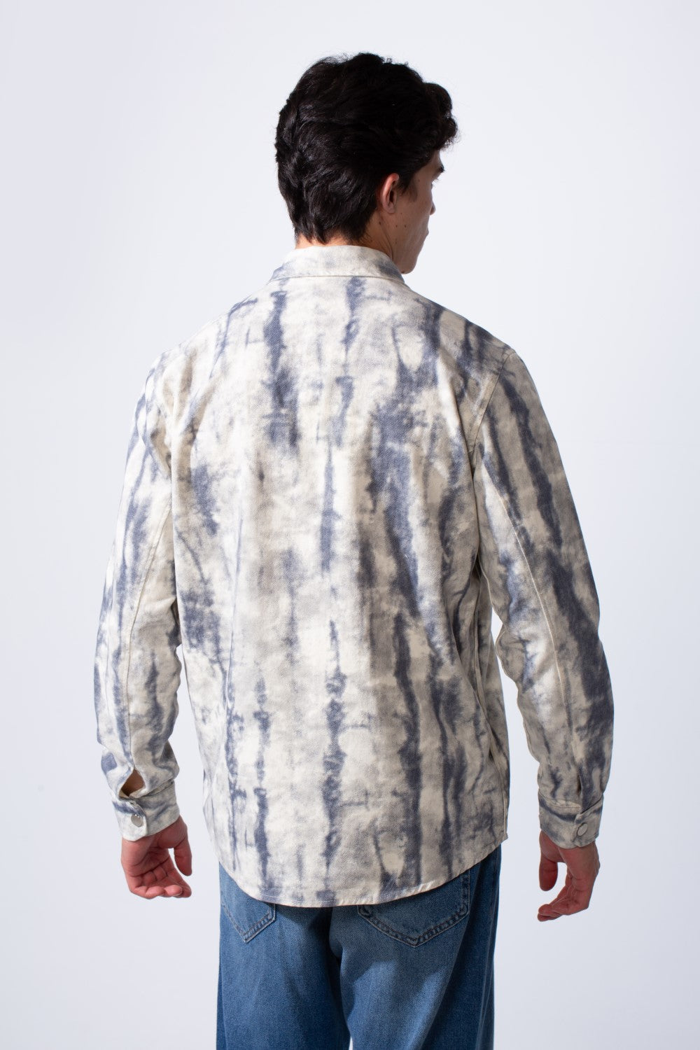 Men's Classic Neck With Washed Pattern Long Sleeve Front Chest Pocket Casual Jacket