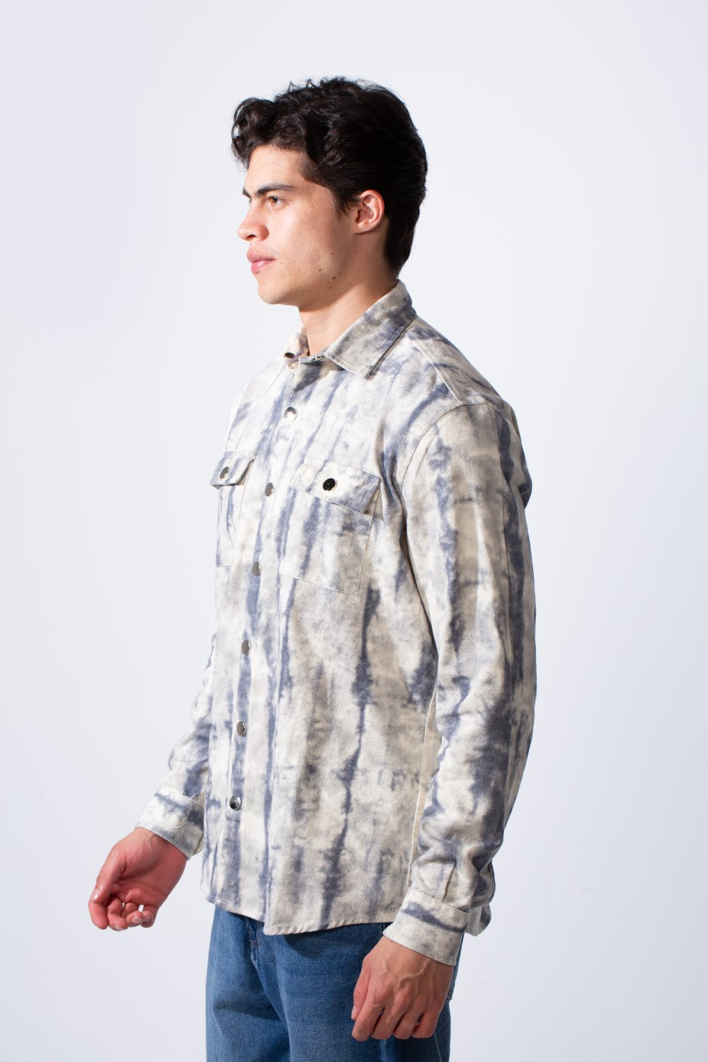 Men's Classic Neck With Washed Pattern Long Sleeve Front Chest Pocket Casual Jacket