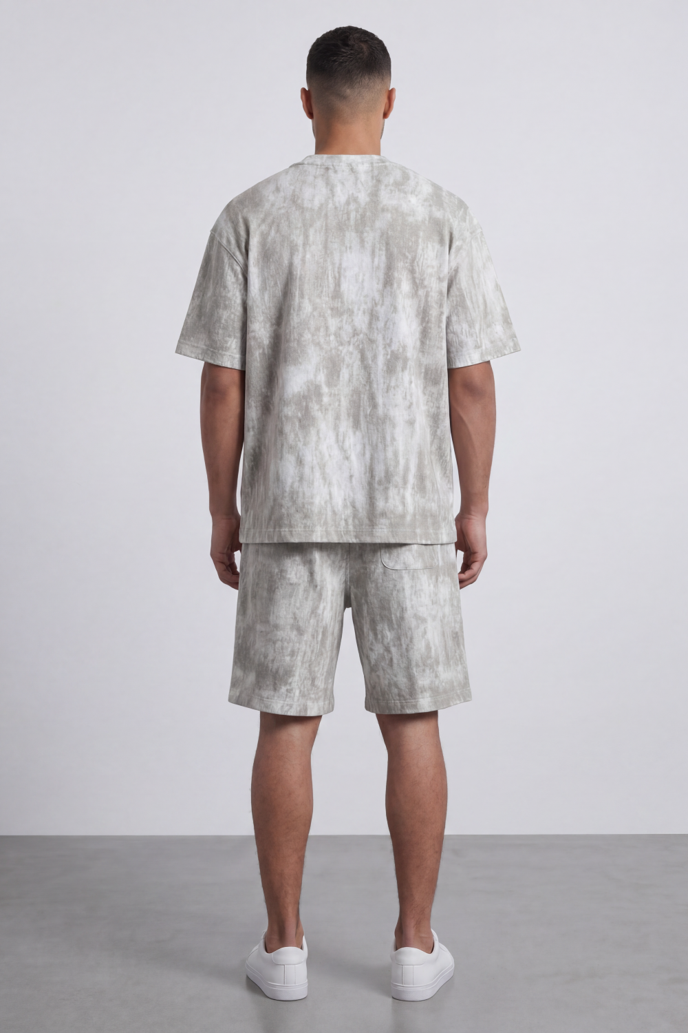 Men’s Tomato Store Mineral Drift Co-Ord Set With Allover Washed Cloud Texture Small Chest Label Detail Outfit