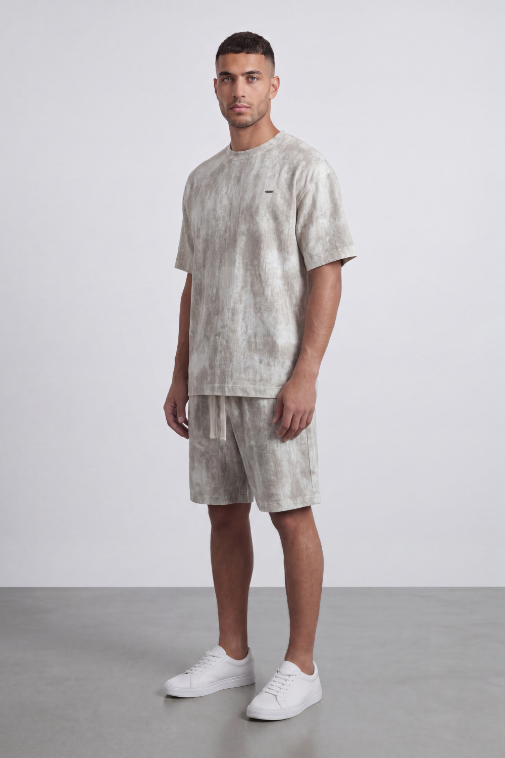 Men’s Tomato Store Mineral Drift Co-Ord Set With Allover Washed Cloud Texture Small Chest Label Detail Outfit