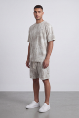 Men’s Tomato Store Mineral Drift Co-Ord Set With Allover Washed Cloud Texture Small Chest Label Detail Outfit