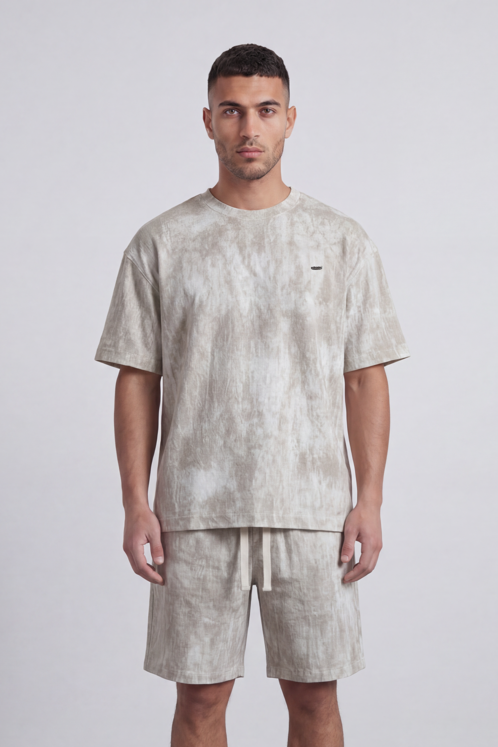Men’s Tomato Store Mineral Drift Co-Ord Set With Allover Washed Cloud Texture Small Chest Label Detail Outfit
