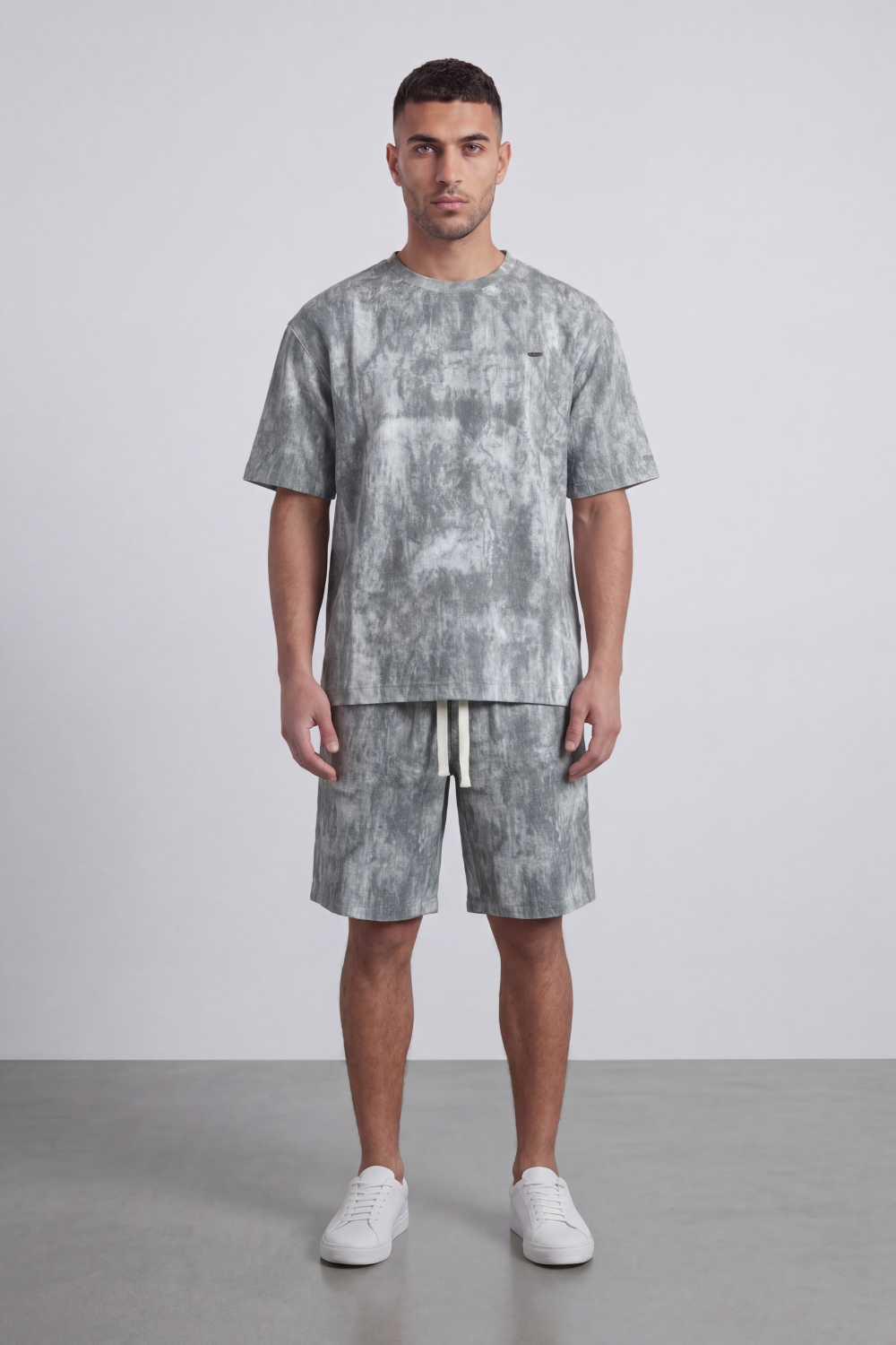 Men’s Tomato Store Mineral Drift Co-Ord Set With Allover Washed Cloud Texture Small Chest Label Detail Outfit