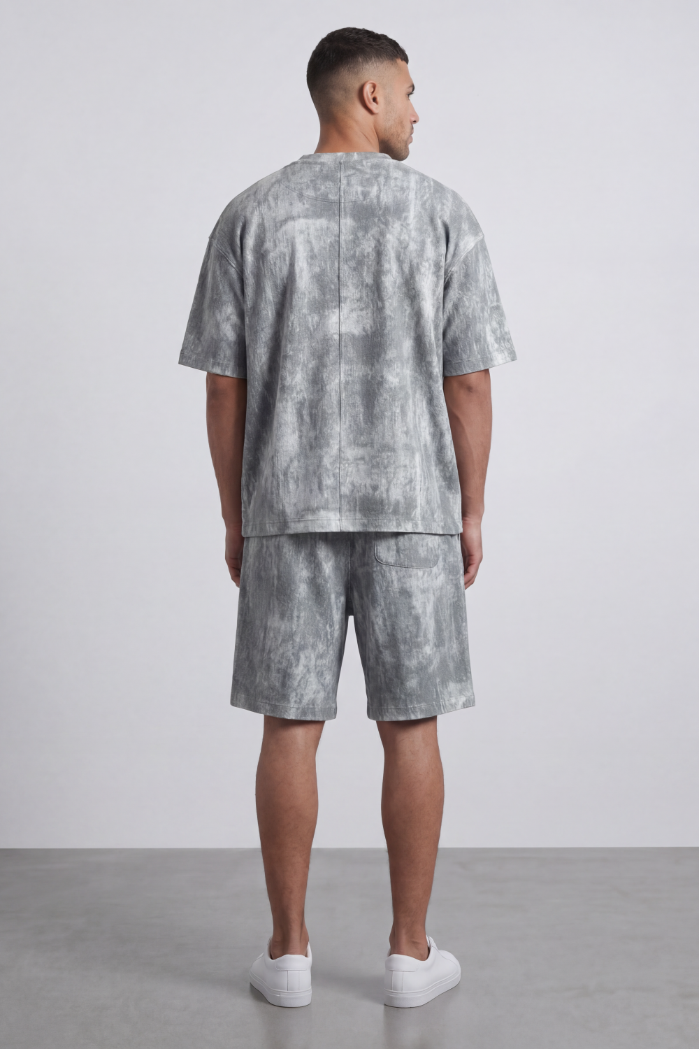 Men’s Tomato Store Mineral Drift Co-Ord Set With Allover Washed Cloud Texture Small Chest Label Detail Outfit