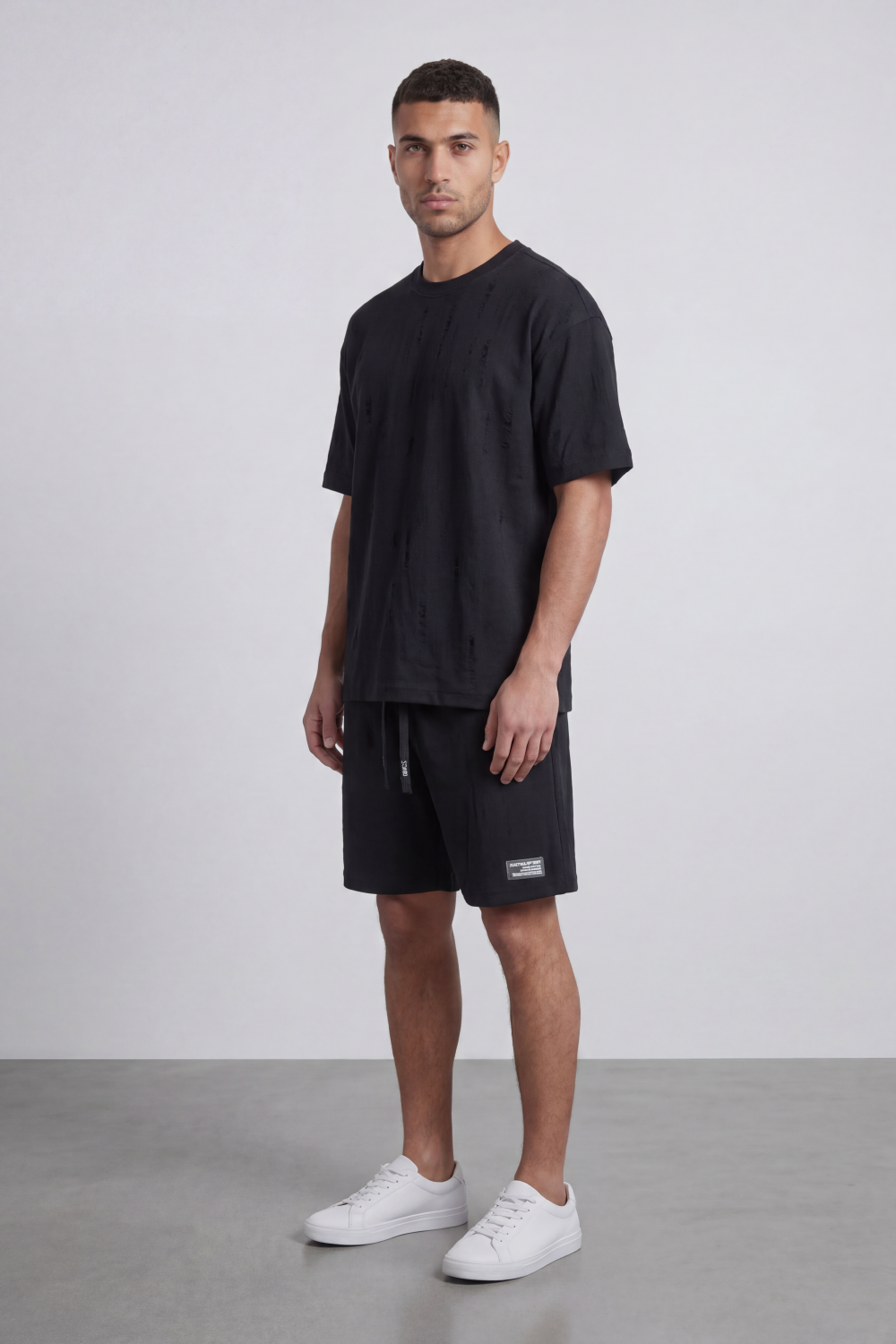 Men’s Tomato Store Night Trace Co-Ord Oversize Set Crafted From Soft Jersey Fabric Featuring Tonal Distressed Scratch Artwork Scattered Outfit