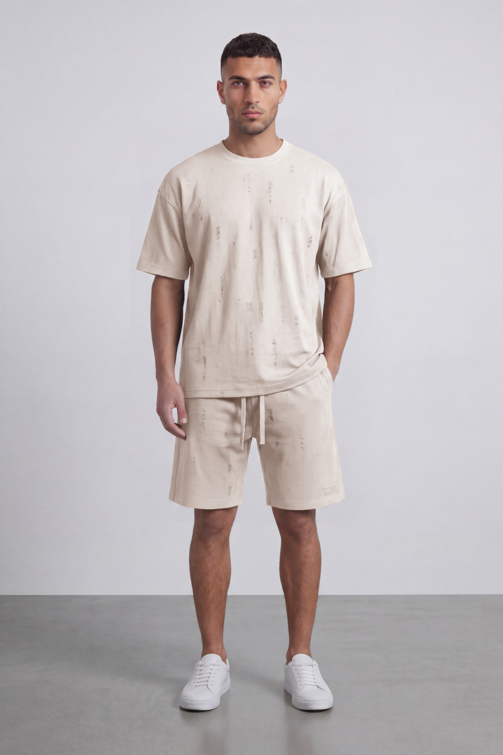 Men’s Tomato Store Night Trace Co-Ord Oversize Set Crafted From Soft Jersey Fabric Featuring Tonal Distressed Scratch Artwork Scattered Outfit