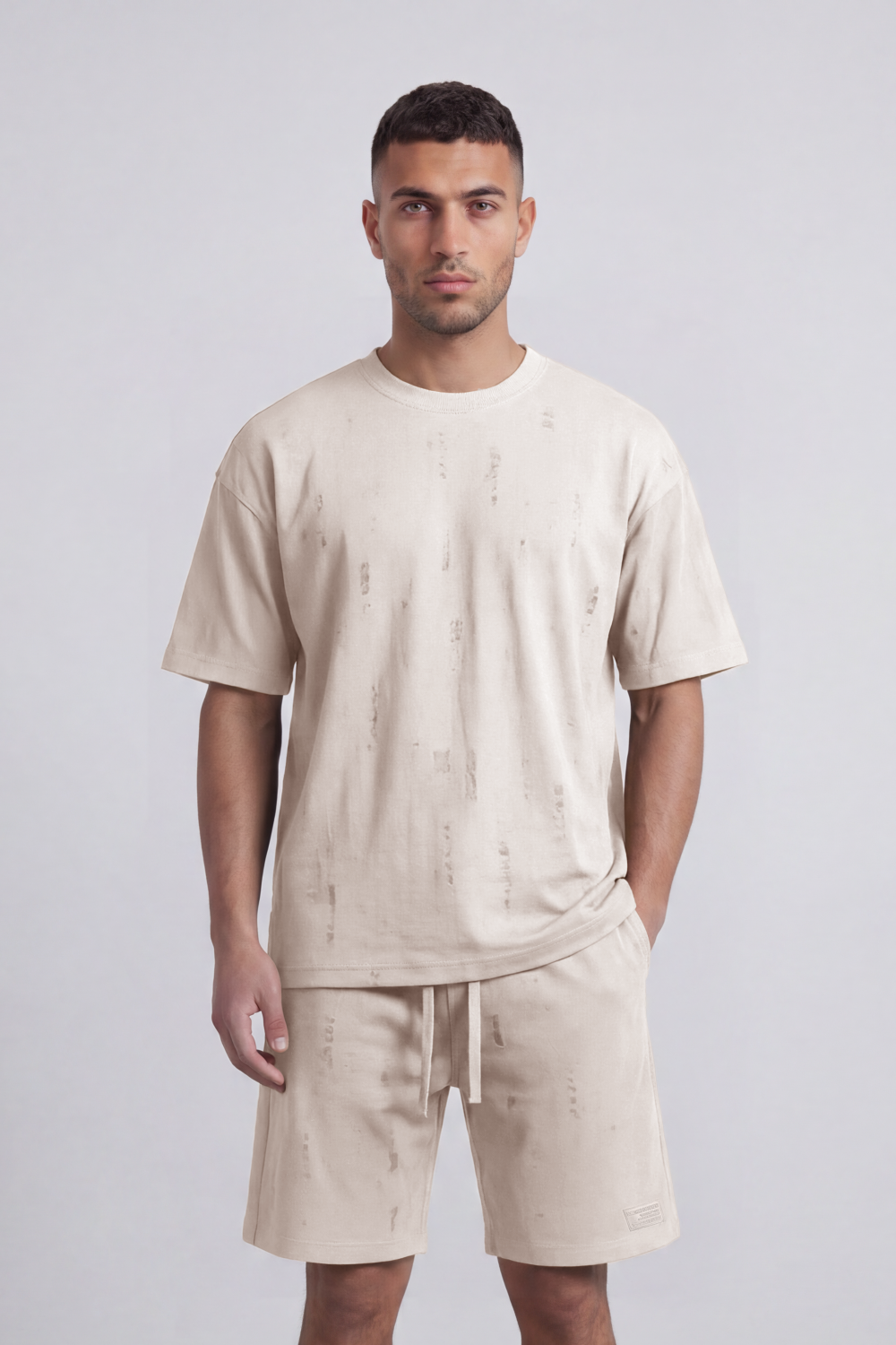 Men’s Tomato Store Night Trace Co-Ord Oversize Set Crafted From Soft Jersey Fabric Featuring Tonal Distressed Scratch Artwork Scattered Outfit