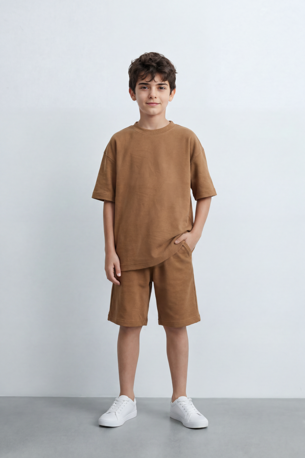 Boy's Tomato Store Canyon Ease Co-Ord Set Plain Dyed Surface With Soft Washed Grain Across The Full Look Oversize