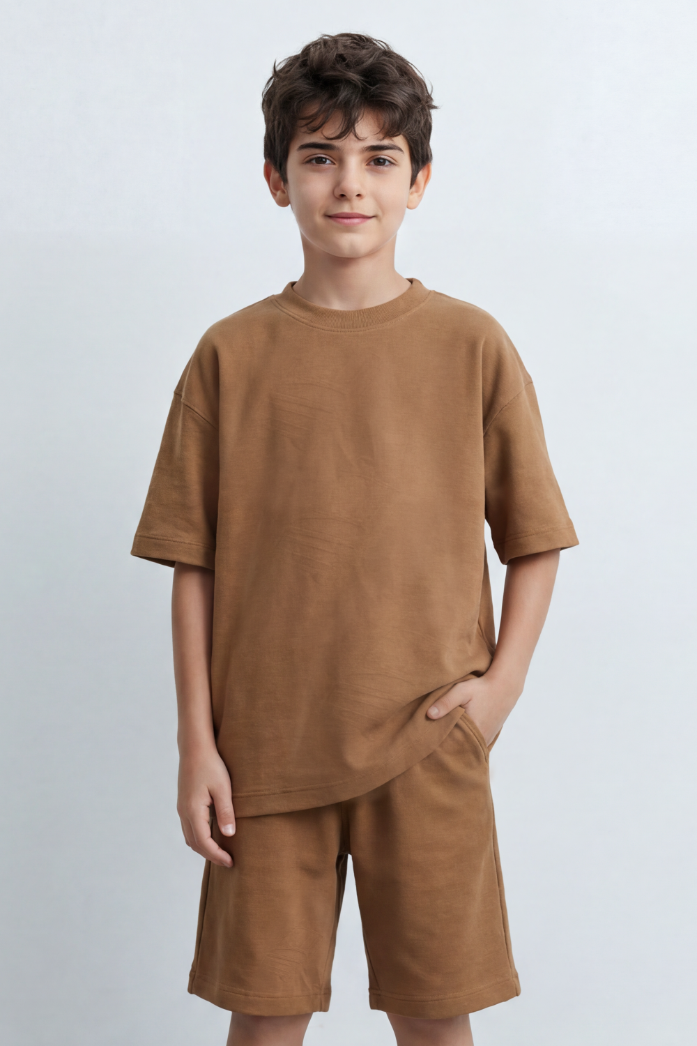 Boy's Tomato Store Canyon Ease Co-Ord Set Plain Dyed Surface With Soft Washed Grain Across The Full Look Oversize