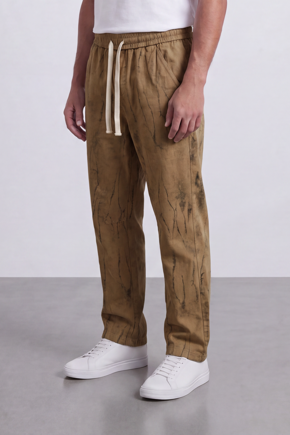 Men's Tomato Store Washed Twill Jogger Sweatpants Abstract Crack Effect Elastic Drawstring Waist Wide Leg