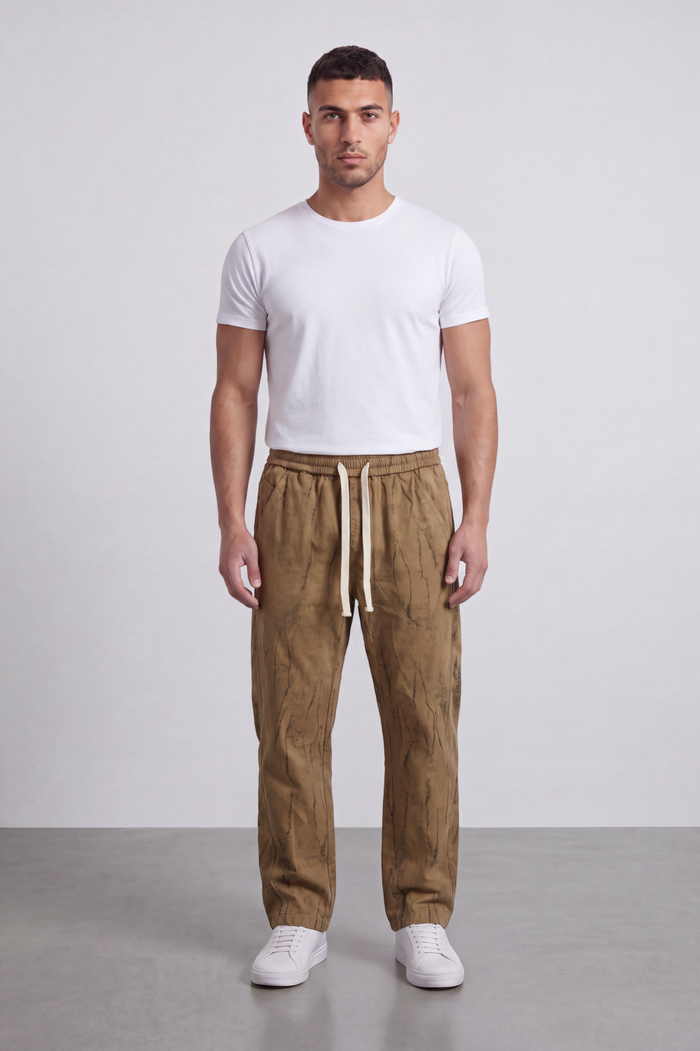 Men's Tomato Store Washed Twill Jogger Sweatpants Abstract Crack Effect Elastic Drawstring Waist Wide Leg