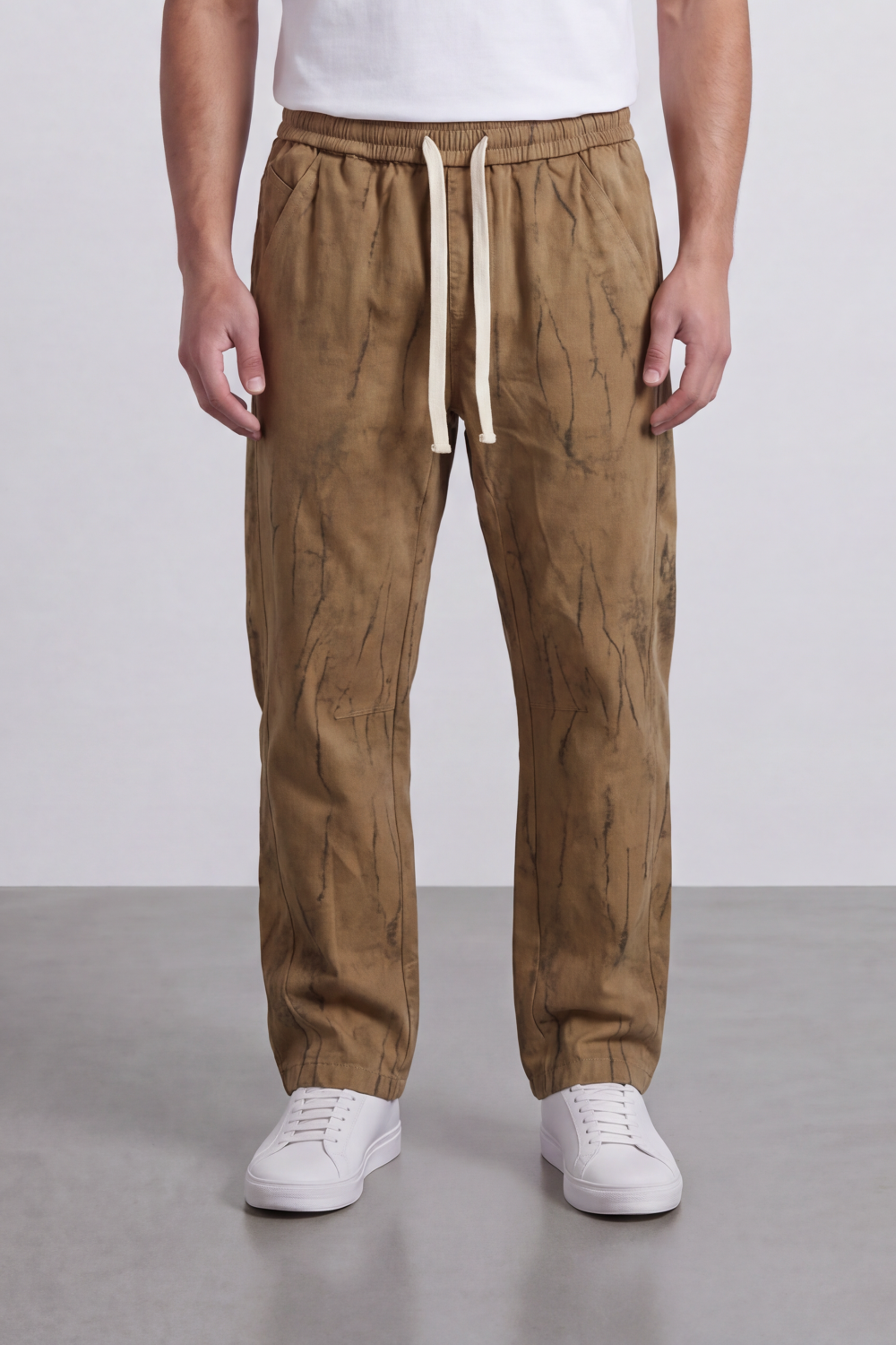 Men's Tomato Store Washed Twill Jogger Sweatpants Abstract Crack Effect Elastic Drawstring Waist Wide Leg