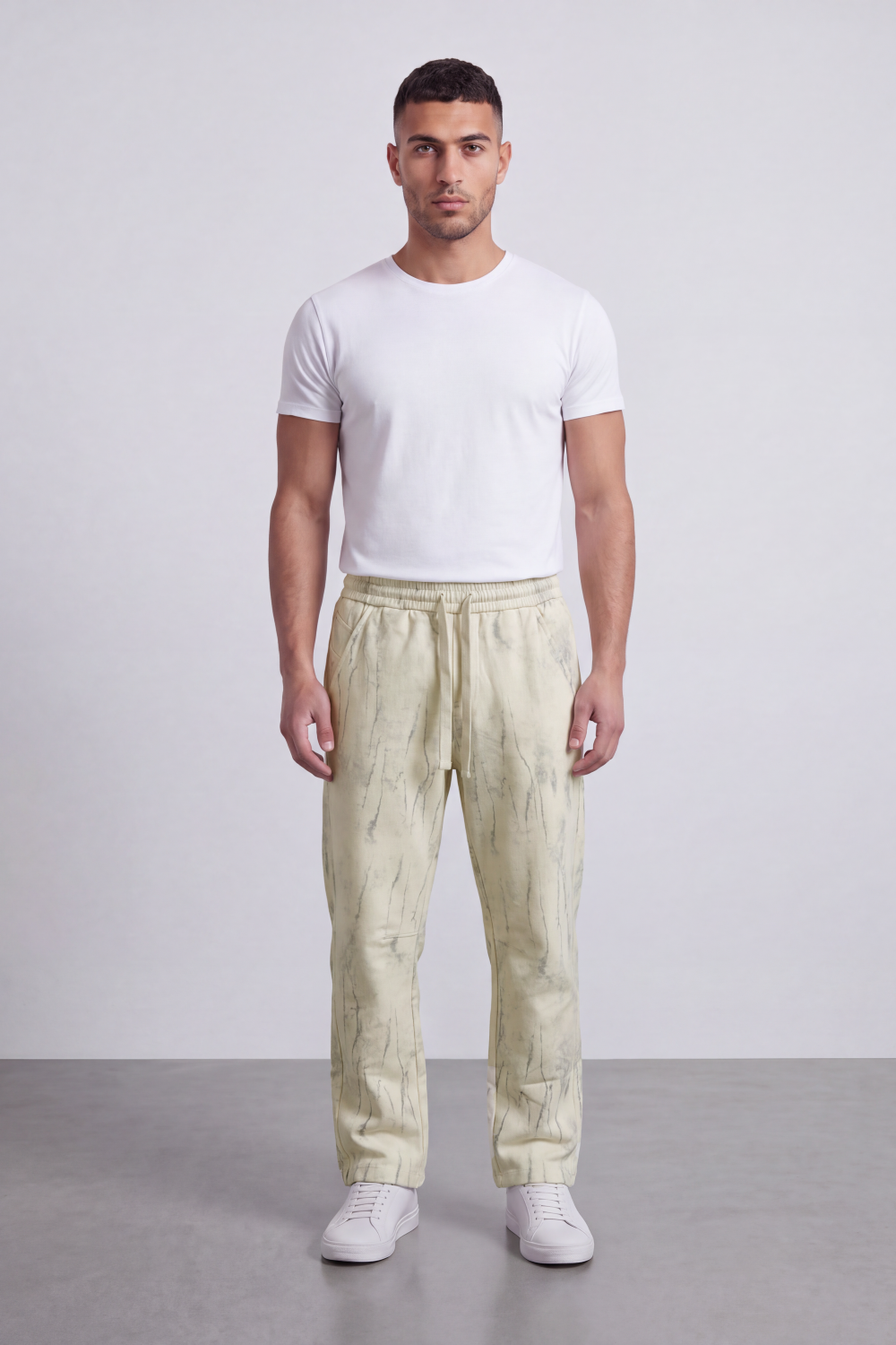 Men's Tomato Store Washed Twill Jogger Sweatpants Abstract Crack Effect Elastic Drawstring Waist Wide Leg