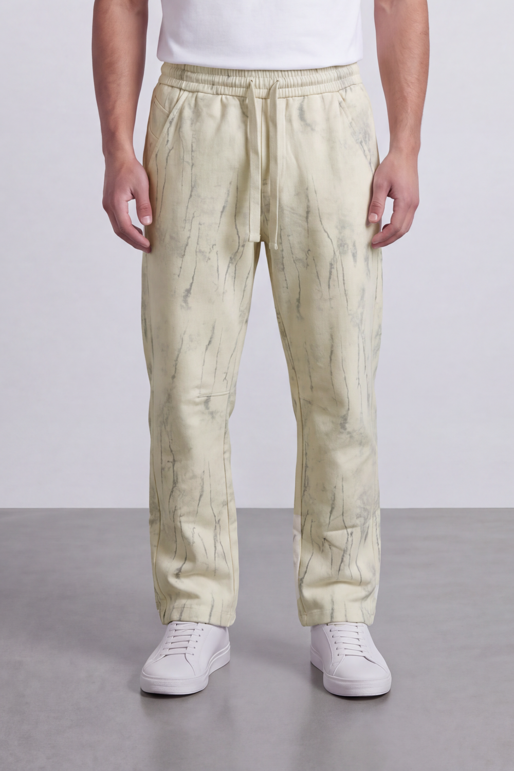Men's Tomato Store Washed Twill Jogger Sweatpants Abstract Crack Effect Elastic Drawstring Waist Wide Leg
