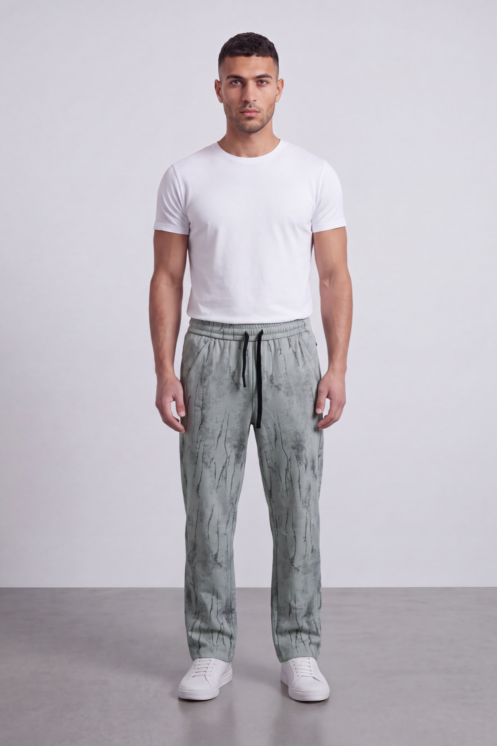 Men's Tomato Store Washed Twill Jogger Sweatpants Abstract Crack Effect Elastic Drawstring Waist Wide Leg