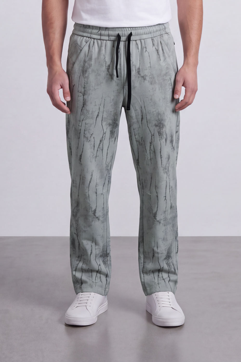 Men's Tomato Store Washed Twill Jogger Sweatpants Abstract Crack Effect Elastic Drawstring Waist Wide Leg