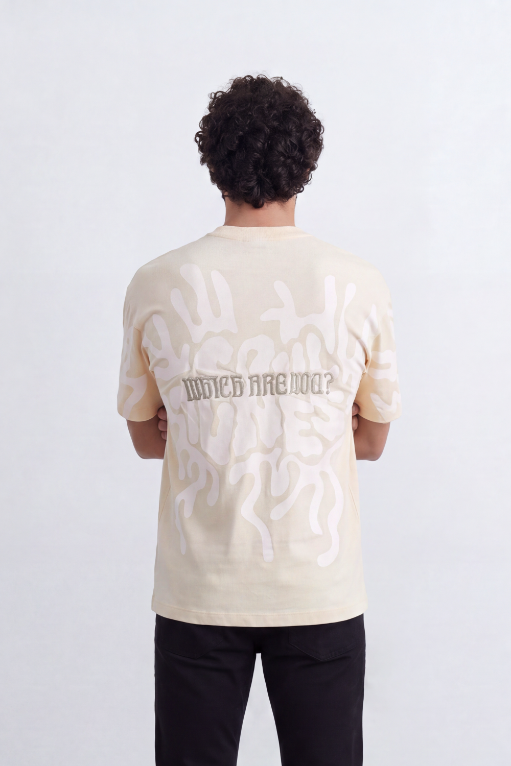 Men's Tomato Store Graphic T-Shirt Abstract Back Artwork Embroidered Slogan Detail Drop Shoulder Oversized Fit