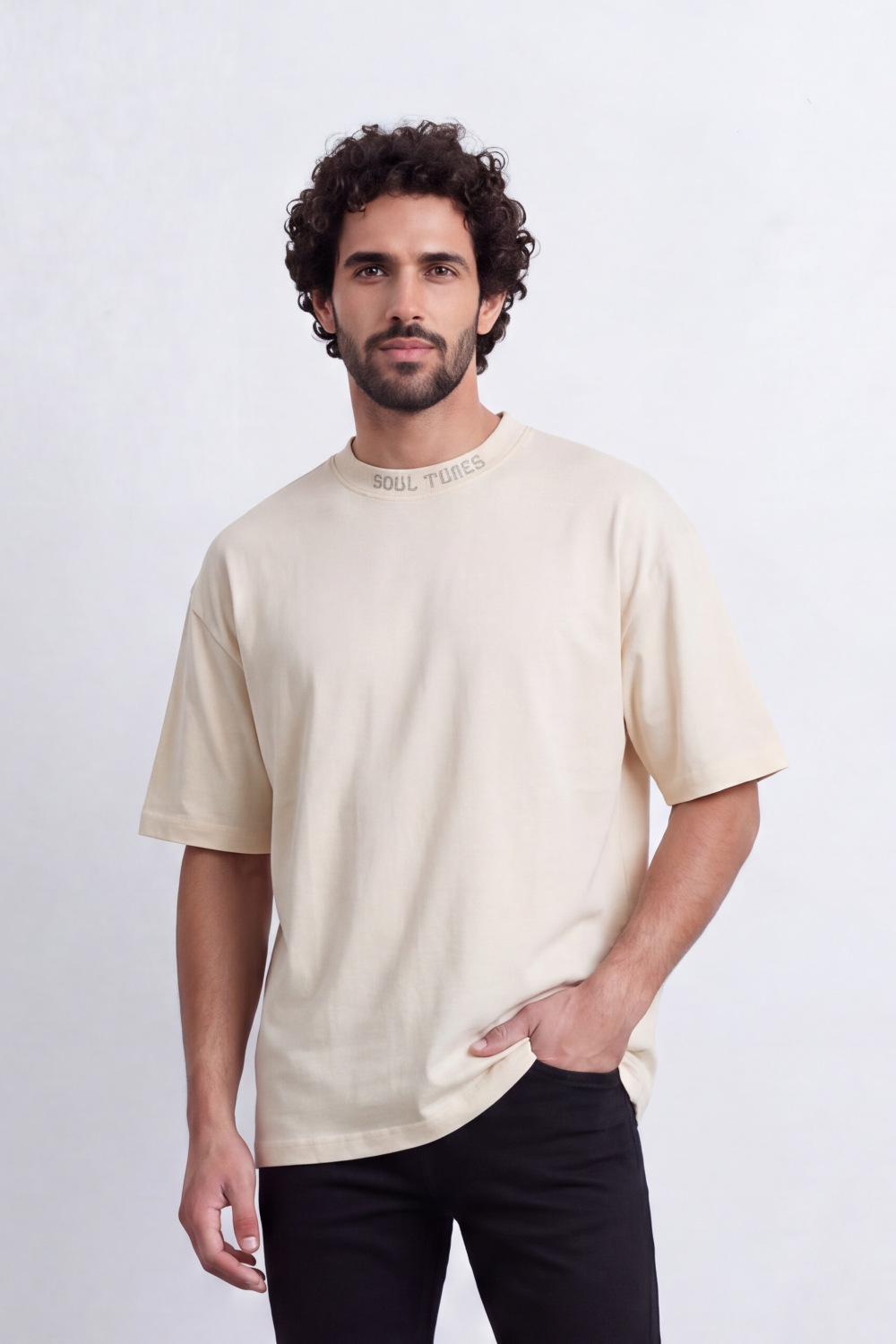 Men's Tomato Store Graphic T-Shirt Abstract Back Artwork Embroidered Slogan Detail Drop Shoulder Oversized Fit