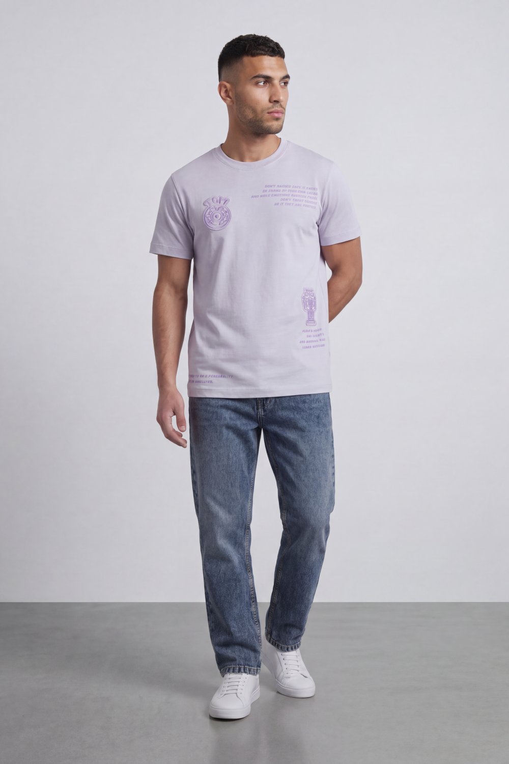Men’s Tomato Store Safe Play Regular Fit T-Shirt Multi Placement Front Graphics Mixing Target Emblem Quote Text Vertical Symbol