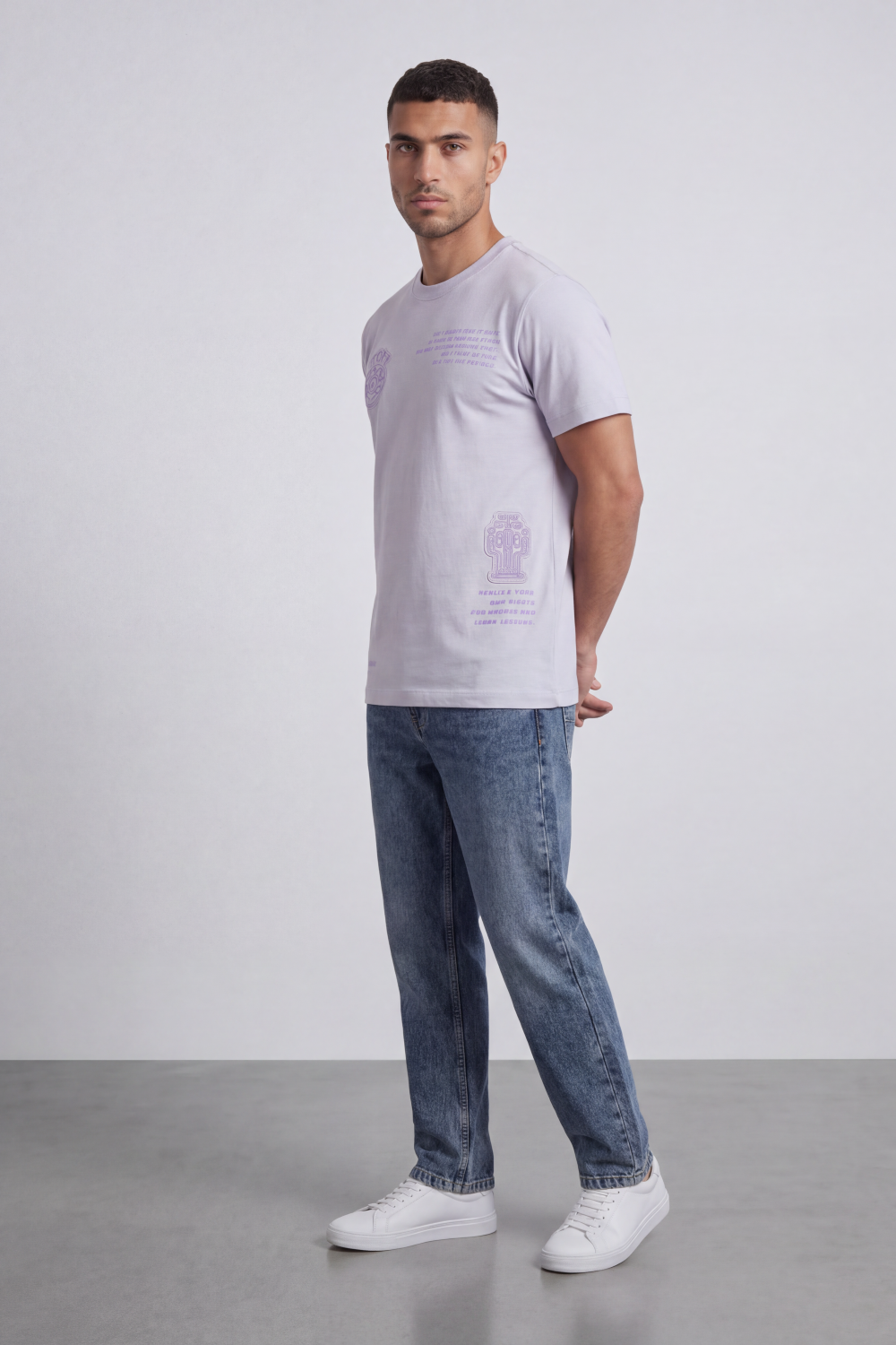 Men’s Tomato Store Safe Play Regular Fit T-Shirt Multi Placement Front Graphics Mixing Target Emblem Quote Text Vertical Symbol