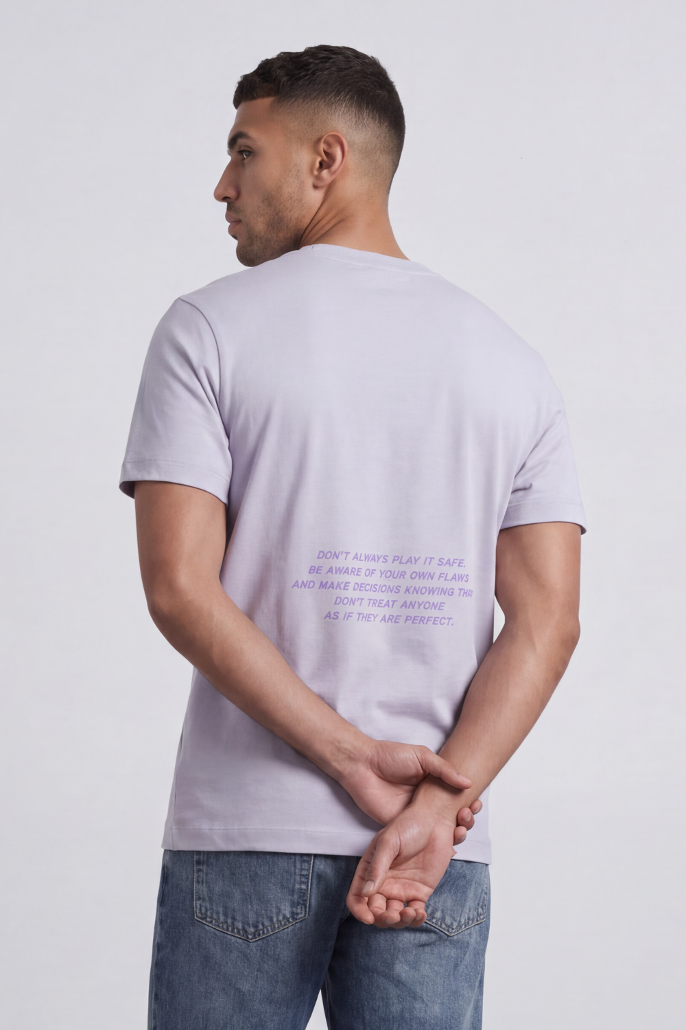 Men’s Tomato Store Safe Play Regular Fit T-Shirt Multi Placement Front Graphics Mixing Target Emblem Quote Text Vertical Symbol