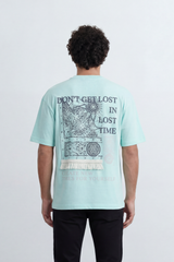 Men’s Tomato Store Lost Time T-Shirt With Small Chest Artwork Large Back Map Print Distressed Typography Oversize