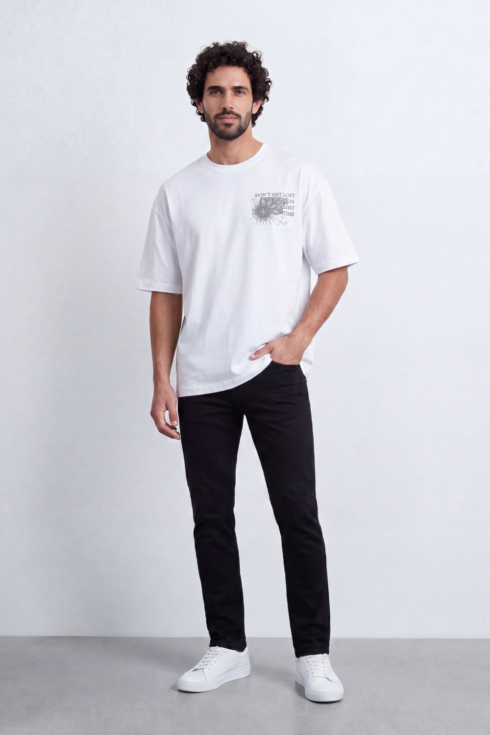 Men’s Tomato Store Lost Time T-Shirt With Small Chest Artwork Large Back Map Print Distressed Typography Oversize