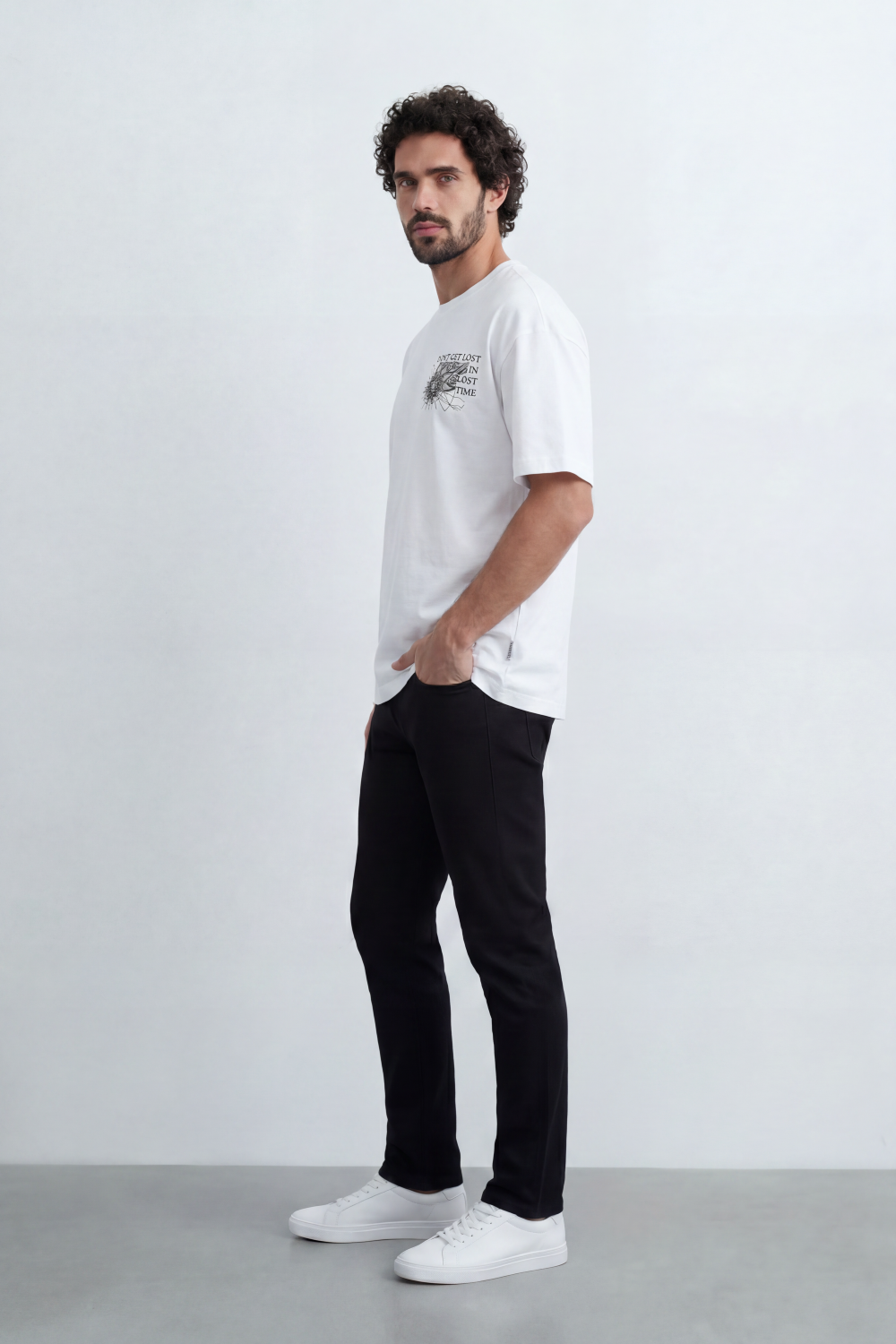 Men’s Tomato Store Lost Time T-Shirt With Small Chest Artwork Large Back Map Print Distressed Typography Oversize