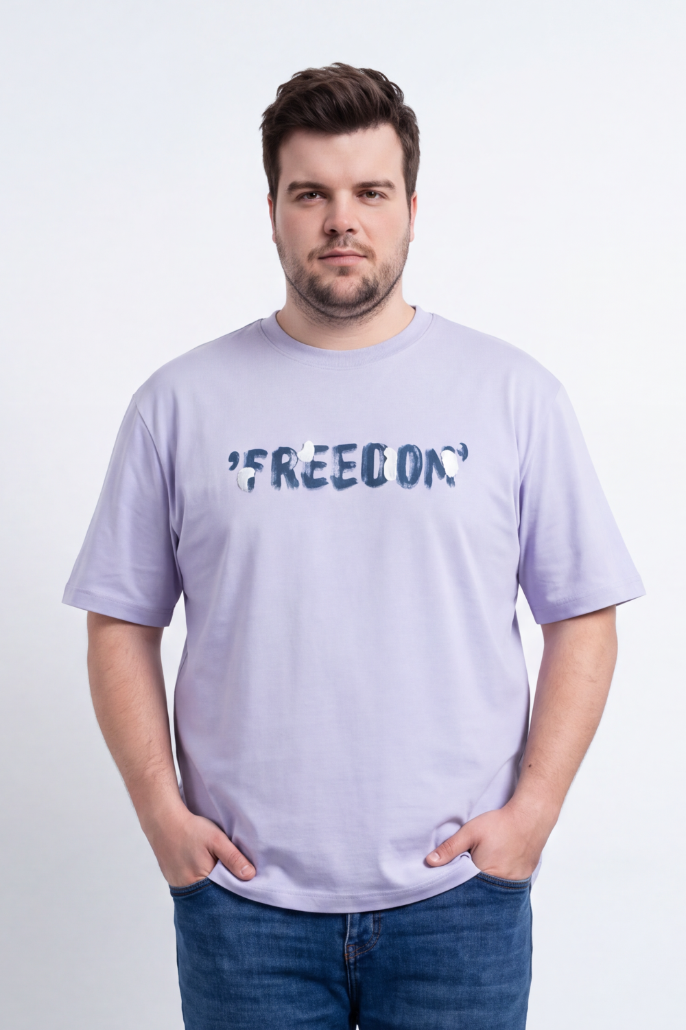 Men's Tomato Store Graphic T-Shirt Bold Freedom Chest Typography Clean Round Neck Big Size