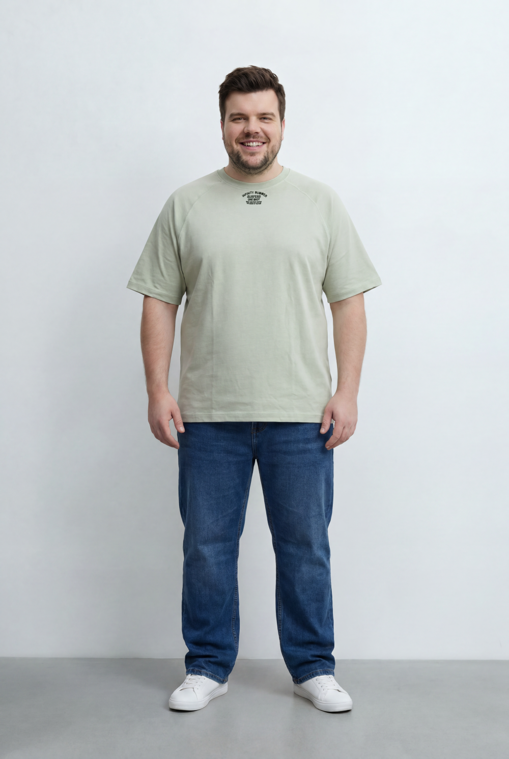 Men’s Tomato Store Big Size T-Shirt Featuring Raglan Sleeve Construction Minimal Chest Typography