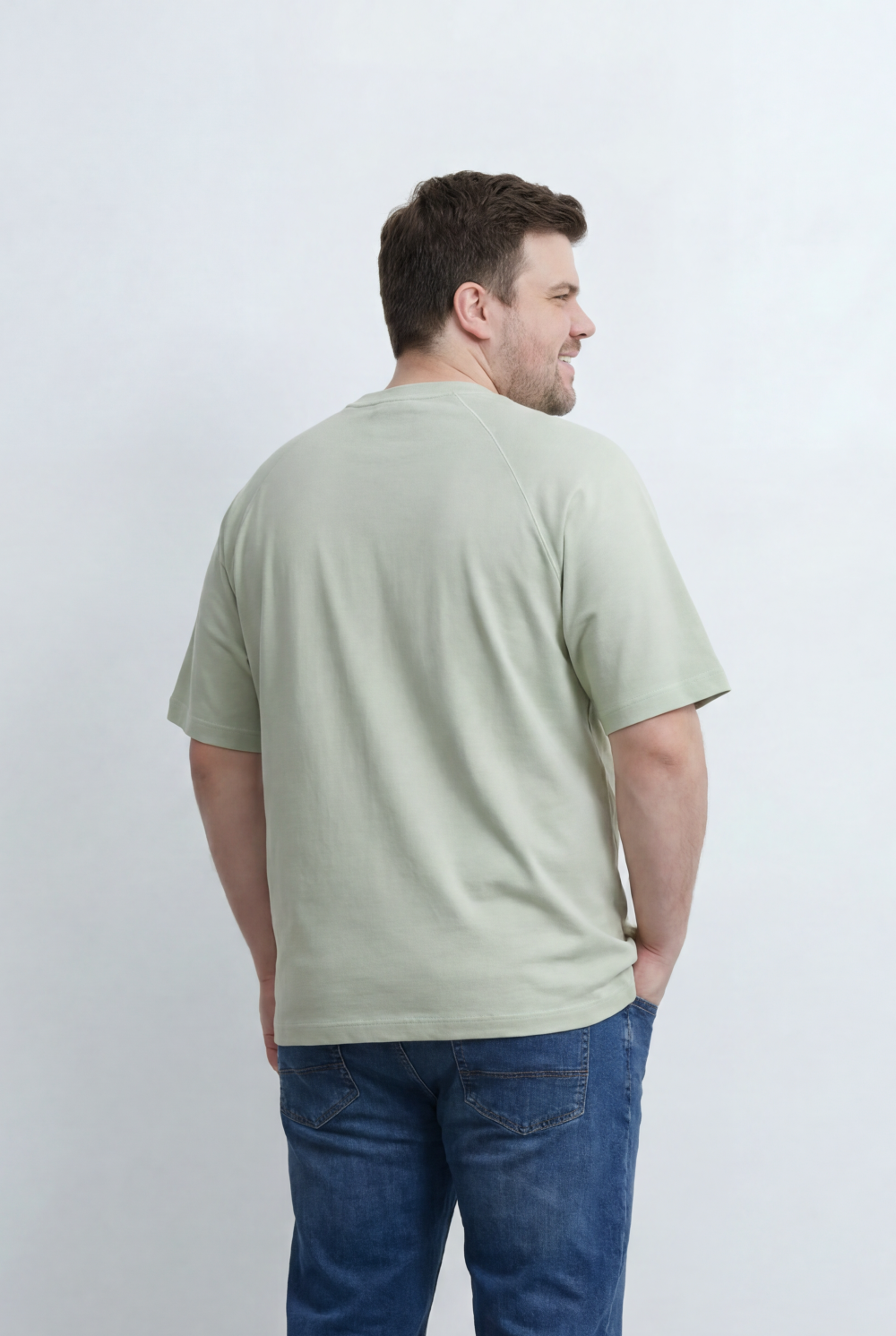 Men’s Tomato Store Big Size T-Shirt Featuring Raglan Sleeve Construction Minimal Chest Typography