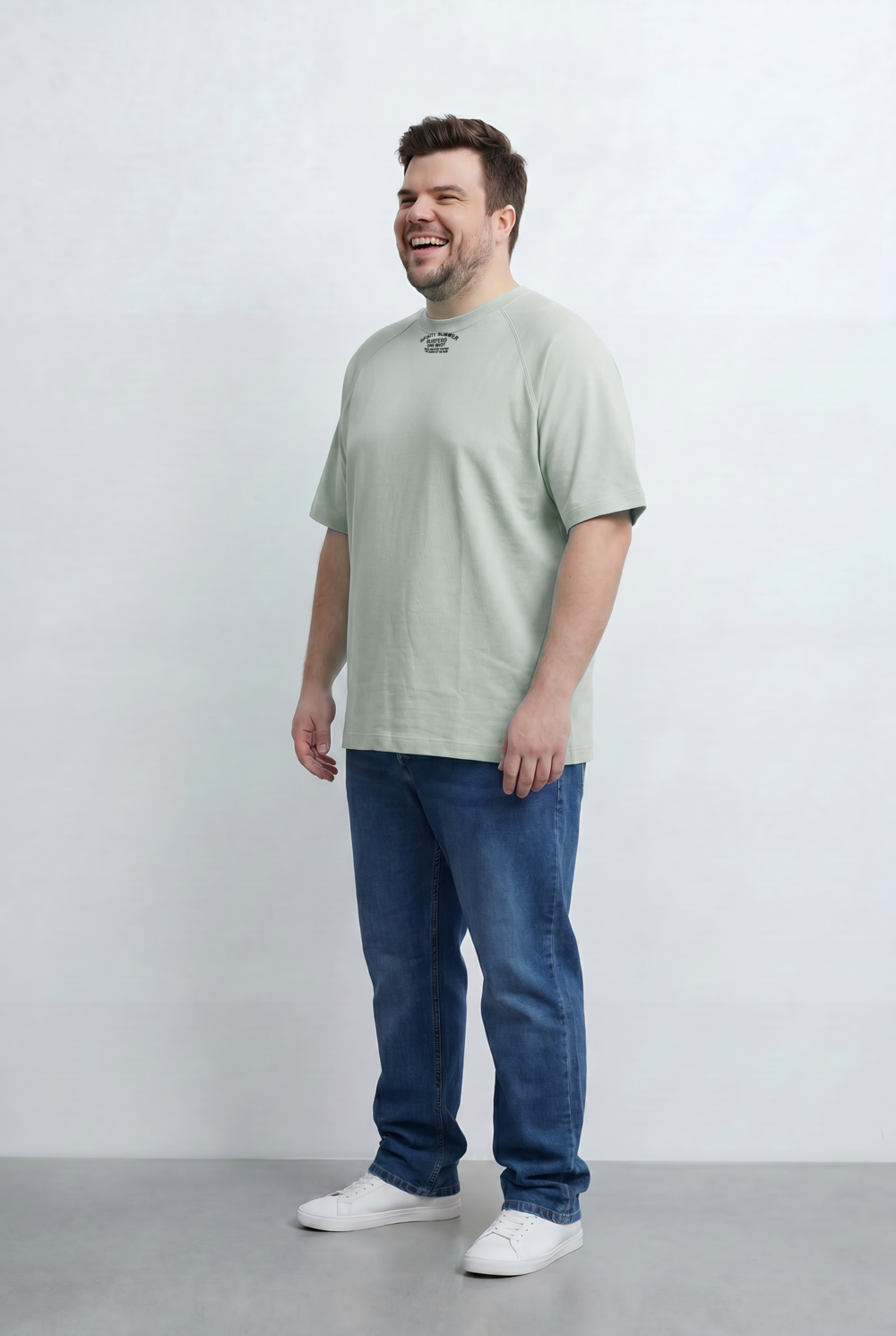 Men’s Tomato Store Big Size T-Shirt Featuring Raglan Sleeve Construction Minimal Chest Typography