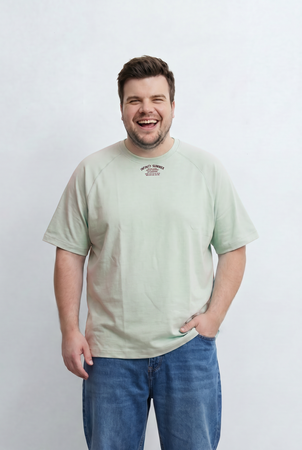 Men’s Tomato Store Big Size T-Shirt Featuring Raglan Sleeve Construction Minimal Chest Typography