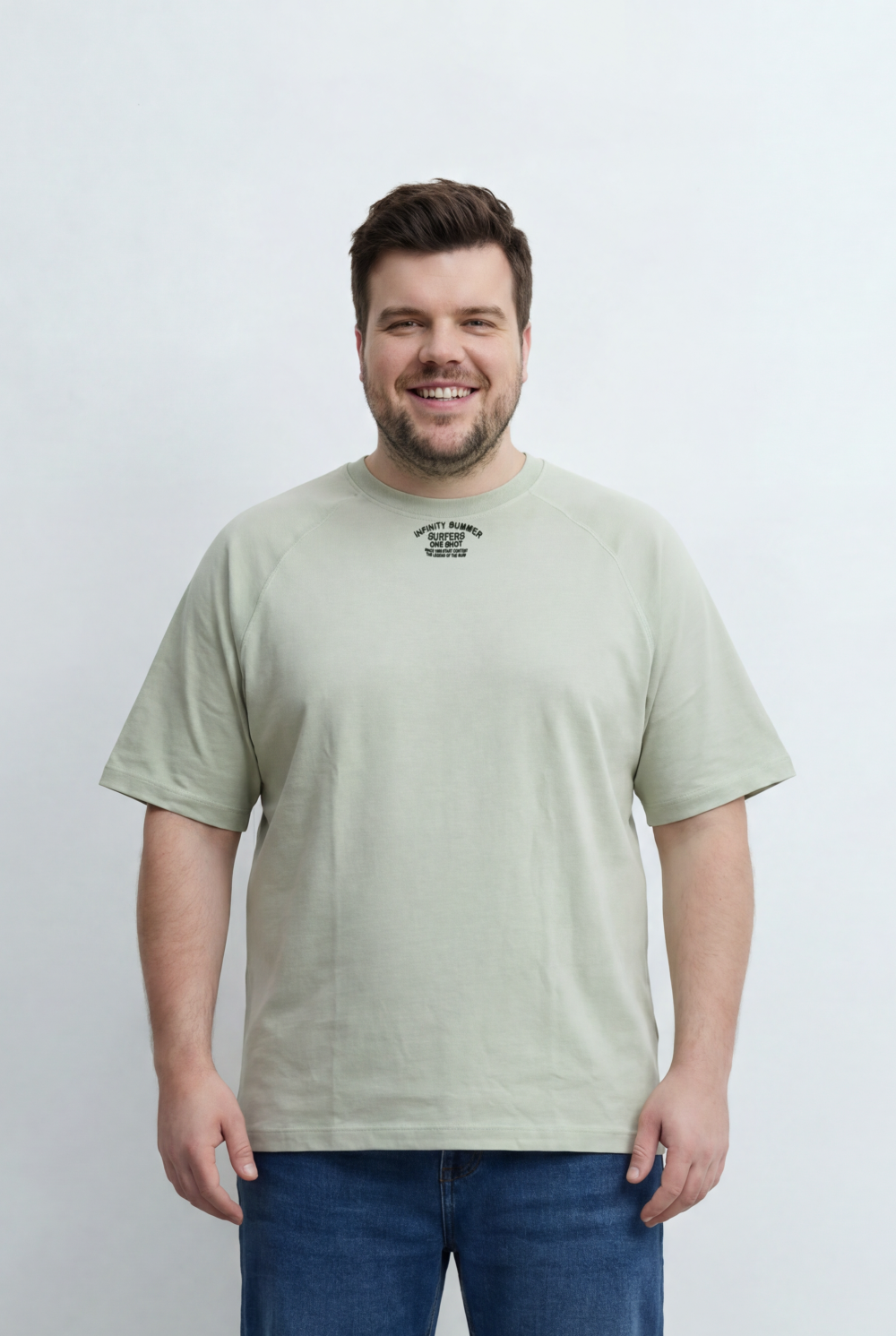 Men’s Tomato Store Big Size T-Shirt Featuring Raglan Sleeve Construction Minimal Chest Typography