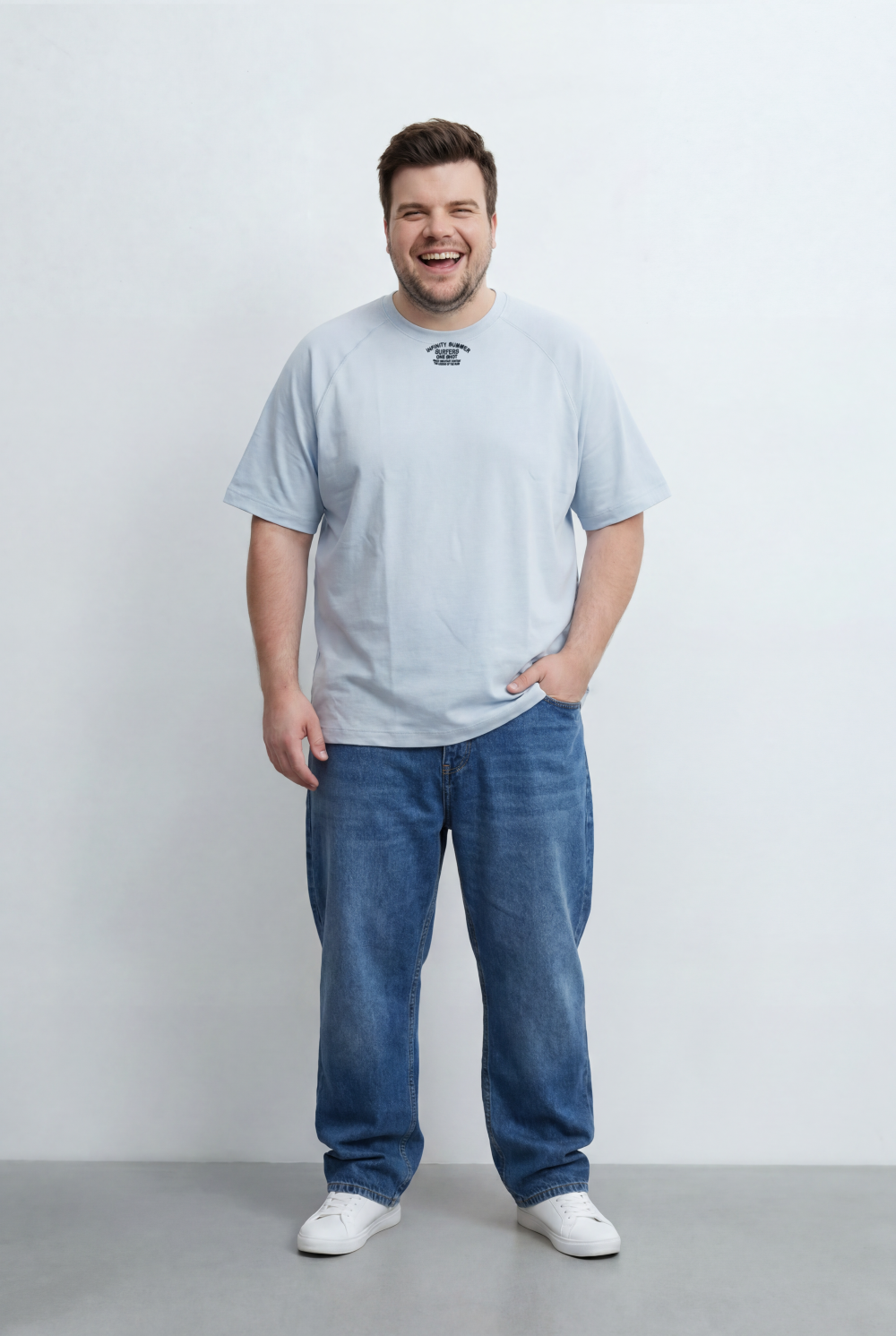 Men’s Tomato Store Big Size T-Shirt Featuring Raglan Sleeve Construction Minimal Chest Typography