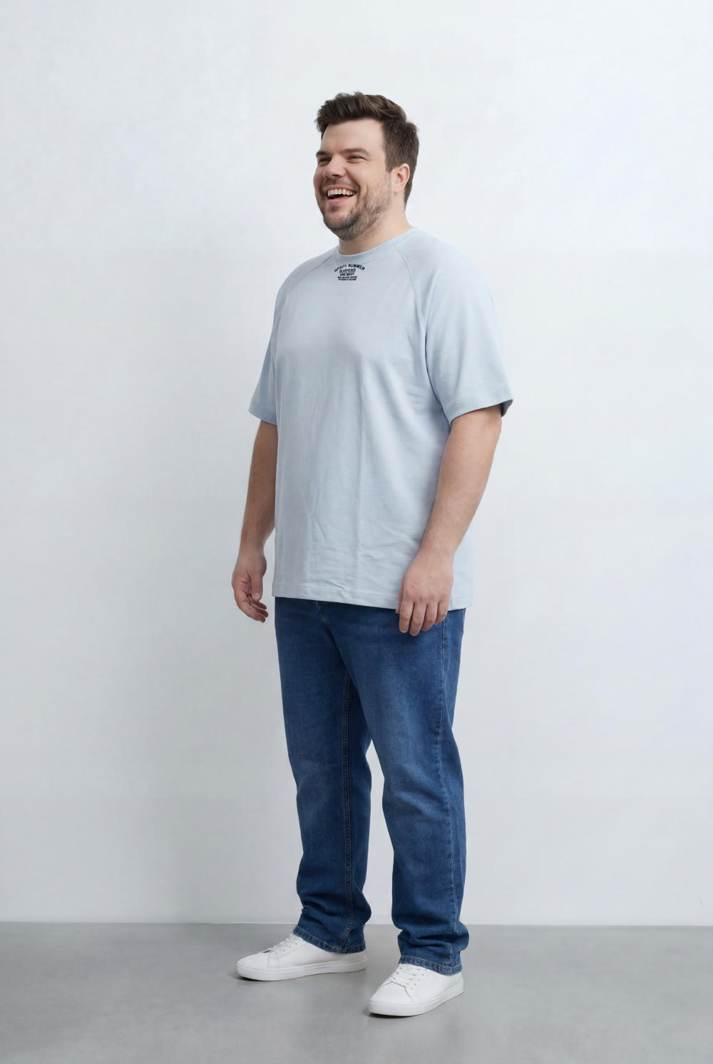 Men’s Tomato Store Big Size T-Shirt Featuring Raglan Sleeve Construction Minimal Chest Typography