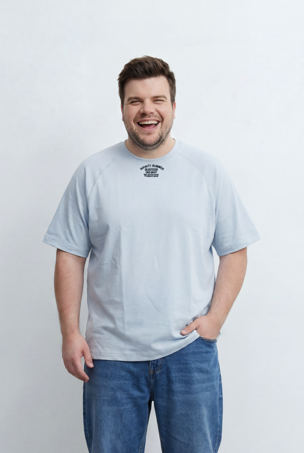 Men’s Tomato Store Big Size T-Shirt Featuring Raglan Sleeve Construction Minimal Chest Typography