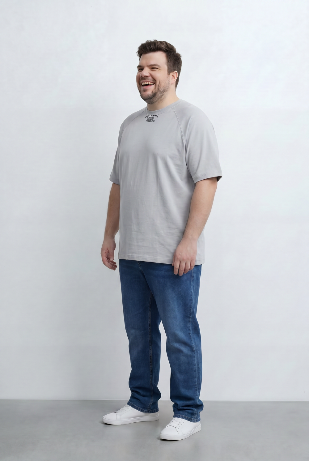 Men’s Tomato Store Big Size T-Shirt Featuring Raglan Sleeve Construction Minimal Chest Typography