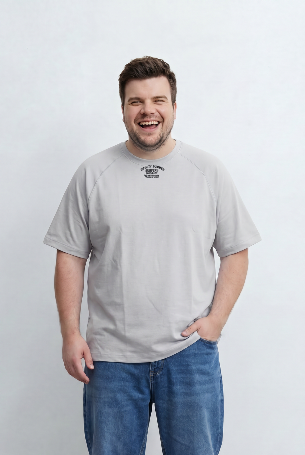 Men’s Tomato Store Big Size T-Shirt Featuring Raglan Sleeve Construction Minimal Chest Typography